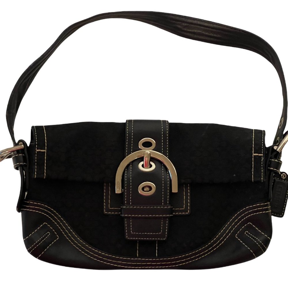 Coach Black Buckle Small Flap Bag Subtle Logo Print